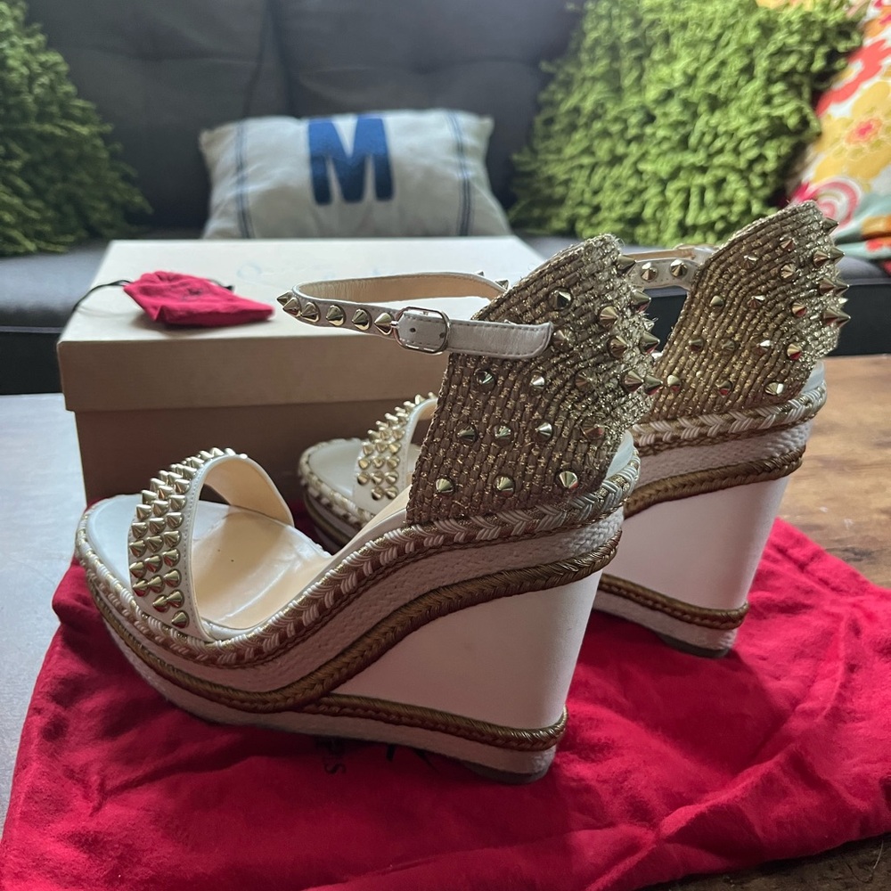 Christian Louboutin Gold and White Wedges